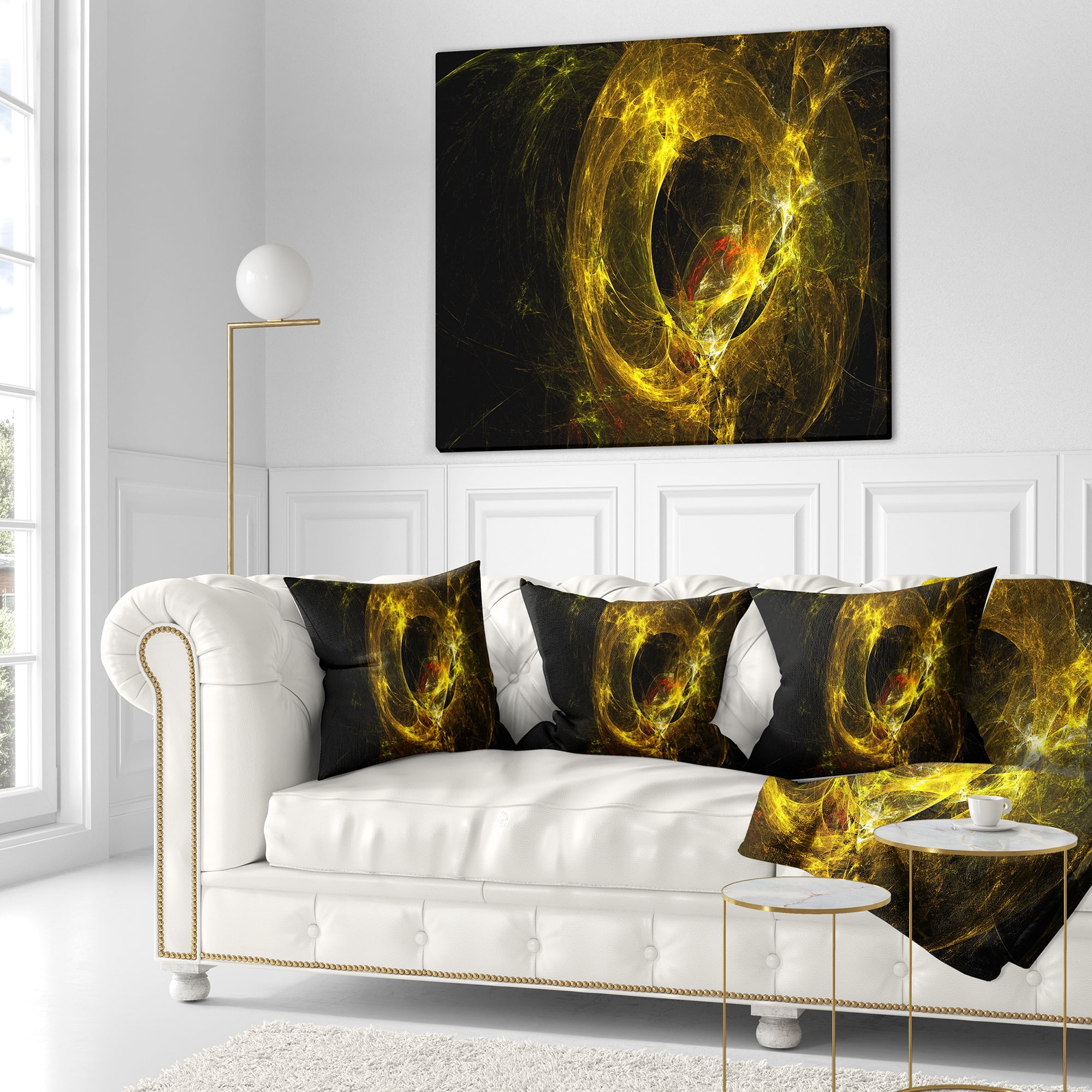 Designart Far Spherical Galaxy Golden - Abstract Throw Pillow - 16x16