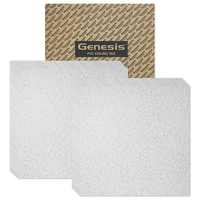 Genesis 2ft x 2ft Printed Pro Ceiling Tiles - Easy Drop-in Installation - Waterproof, Washable and Fire-Rated - High-Grade PVC to Prevent Breakage - Package of 12 Tiles