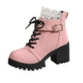 thumbnail image 2 of Miluxas Platform Heel Lace Boot Chunky Heels Combat Boots for Women Pink 9.5(43), 2 of 9