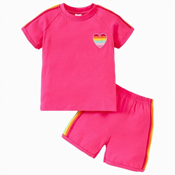 enyan Toddler Girls Dresses Outfits 1T 2T 3T 4T 5T 6T Toddler Girls Summer Clothes 5T Girls Sunflower Fly Sleeve T-shirt Denim Shorts 2PCs Set Dailywear,Hot Pink,7-8 Years