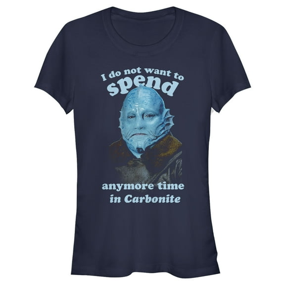 Junior's Star Wars: The Mandalorian Mythrol No More Carbonite  Graphic Tee Navy Blue Medium