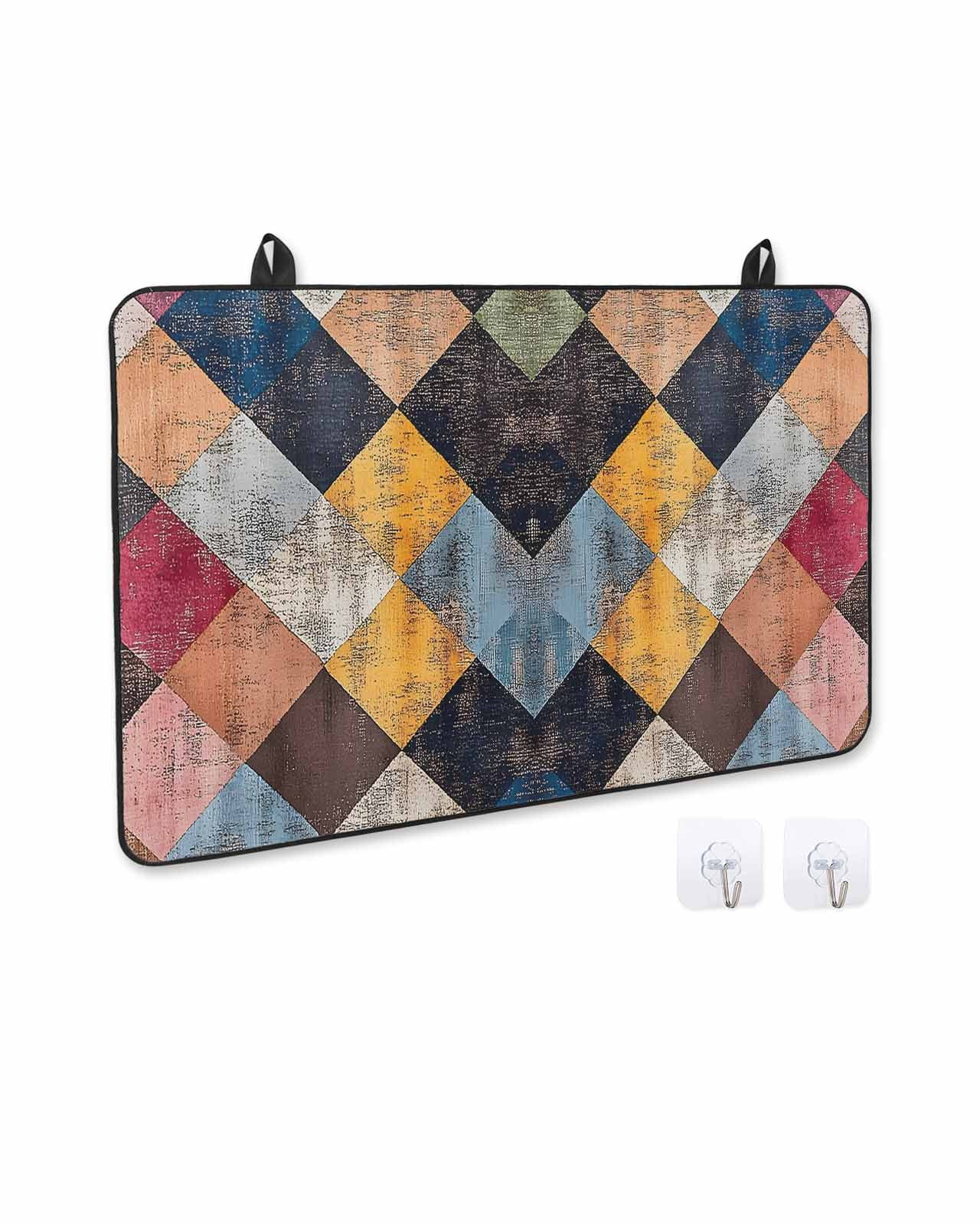 nqOlkjepod Large Induction Cooktop Protector Mat 24"x21", Colorful Geometric Stove Top Covers for Electric Stove, Modern Vintage Abstract Color Block Stove Burner Cover Mats, Glass Top Stove Cover