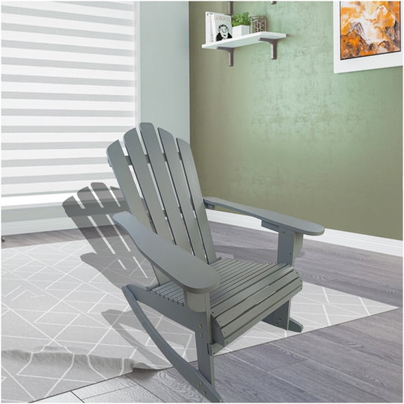 COSMOS Grey Solid Wood Adirondack Rocking Chair Outdoor Recliner for Patio Deck Porch