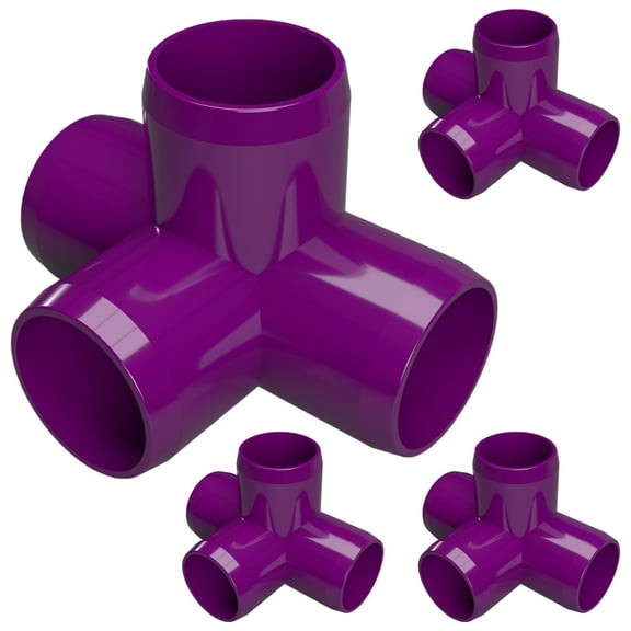 FORMUFIT PVC Fitting, 4-Way Tee Side Outlet , Furniture Grade, 1-1/4" Size, Purple, 4-Pack (F1144WT-PU-4)