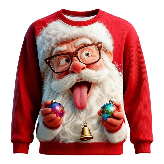 XIAOCHA Men's Crew Neck Sweatshirt Long Sleeve Funny Santa Graphic Print Soft Pullover Top, Red, Sizes XXXL