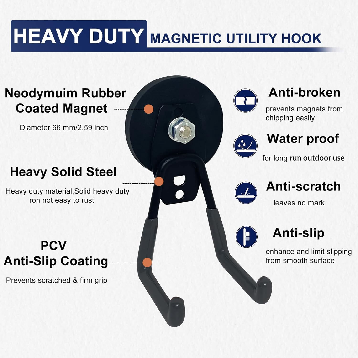JJEAN-Strong Magnetic Hooks, 22Lbs Garage Magnet Hooks Utility Hooks Heavy Duty for Hanging Yard Tools Extension Hose Power Tools Workshop Organization Outdoor Indoor