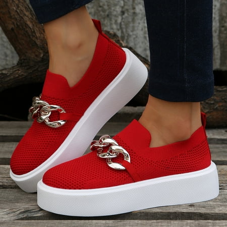 

MIASHUI Ladies Fashion Solid Color Mesh Metal Chain Decorative Platform Casual Shoes Autumn Winter Casual Shoes for Women