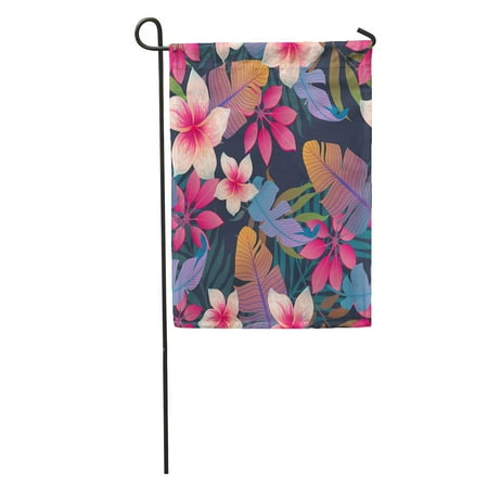 Flower Garden Palm Beach KDAGR Blue Summer Exotic Floral Tropical Palm Leaves Abstract Plant Flower Garden Flag Decorative Flag House Banner 12x18 inch ()