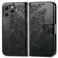 thumbnail image 2 of Wallet Case for iPhone 16 Pro,Women Folio PU Leather Case Wrist Strap Card Slots Holder Purse Embossed Butterfly Flower Stand Magnetic Closure Flip Full-Body Protective Case,Black, 2 of 9