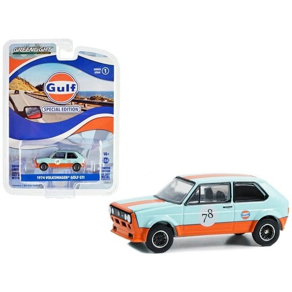 1974 Volkswagen Golf GTI Widebody #78 Light Blue w/Orange Stripe "Gulf Oil Special Ed" Series 1/64 Diecast Model by Greenlight