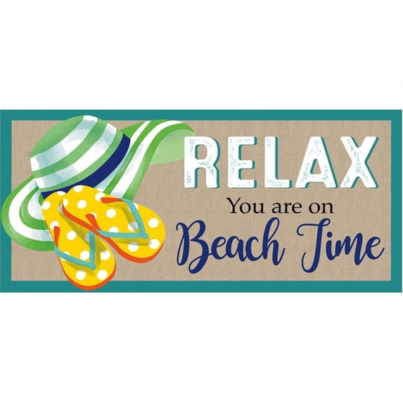 Evergreen Sassafras Switch Mat - Relax You are on Beach Time, 22 x 10 Inches, Fade and Weather Resistant Indoor Outdoor Rubber Backing Non Slip Doormat