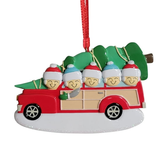 Station Wagon Family Holds 5 Names Round Disc Ornament