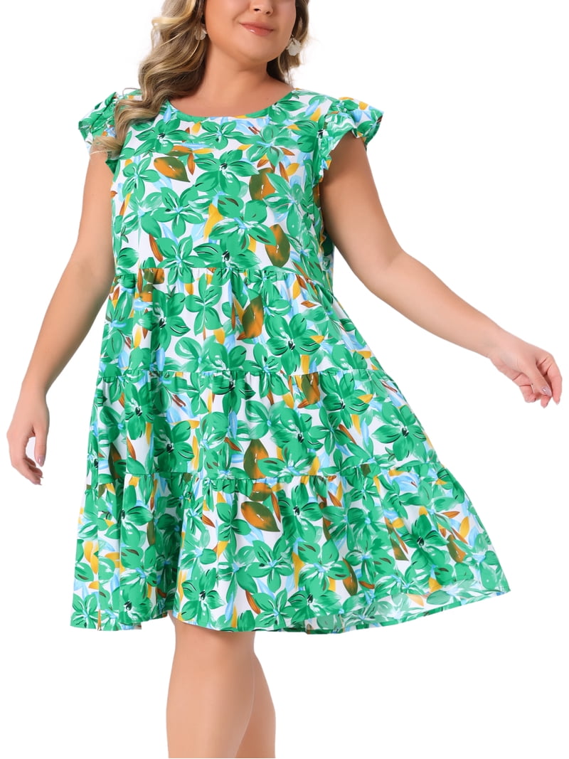 green floral babydoll dress Melania Lime Floral Babydoll Mini Dress - Size L - Olivaceous - Sweetheart Neckline, Puffy Sleeves, Ruffle Hem main image 1