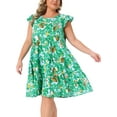 thumbnail image 4 of Agnes Orinda Women's Plus Size Boho Dress Floral Print Tiered Ruffle Flutter Sleeves Round Neck Summer Babydoll Dress 1X Green, 4 of 6