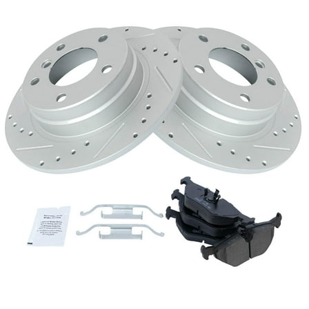 TRQ Rear Posi Ceramic Pad & Performance Drilled Slotted Coated Rotor Kit