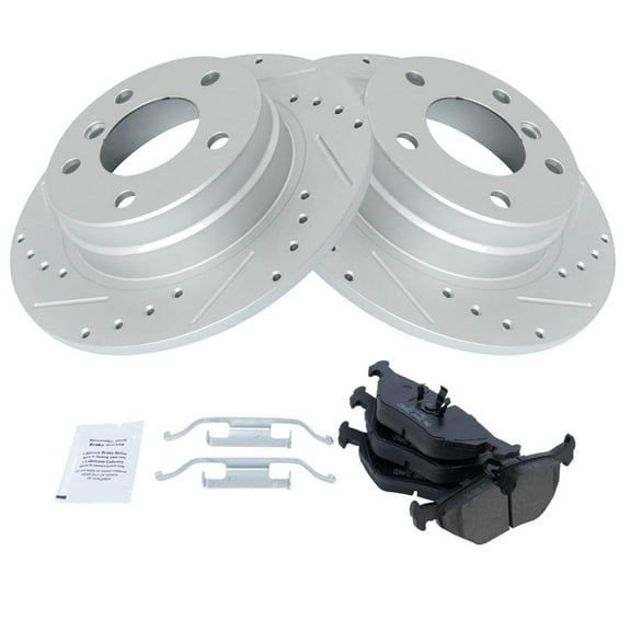 TRQ Rear Posi Ceramic Pad & Performance Drilled Slotted Coated Rotor Kit