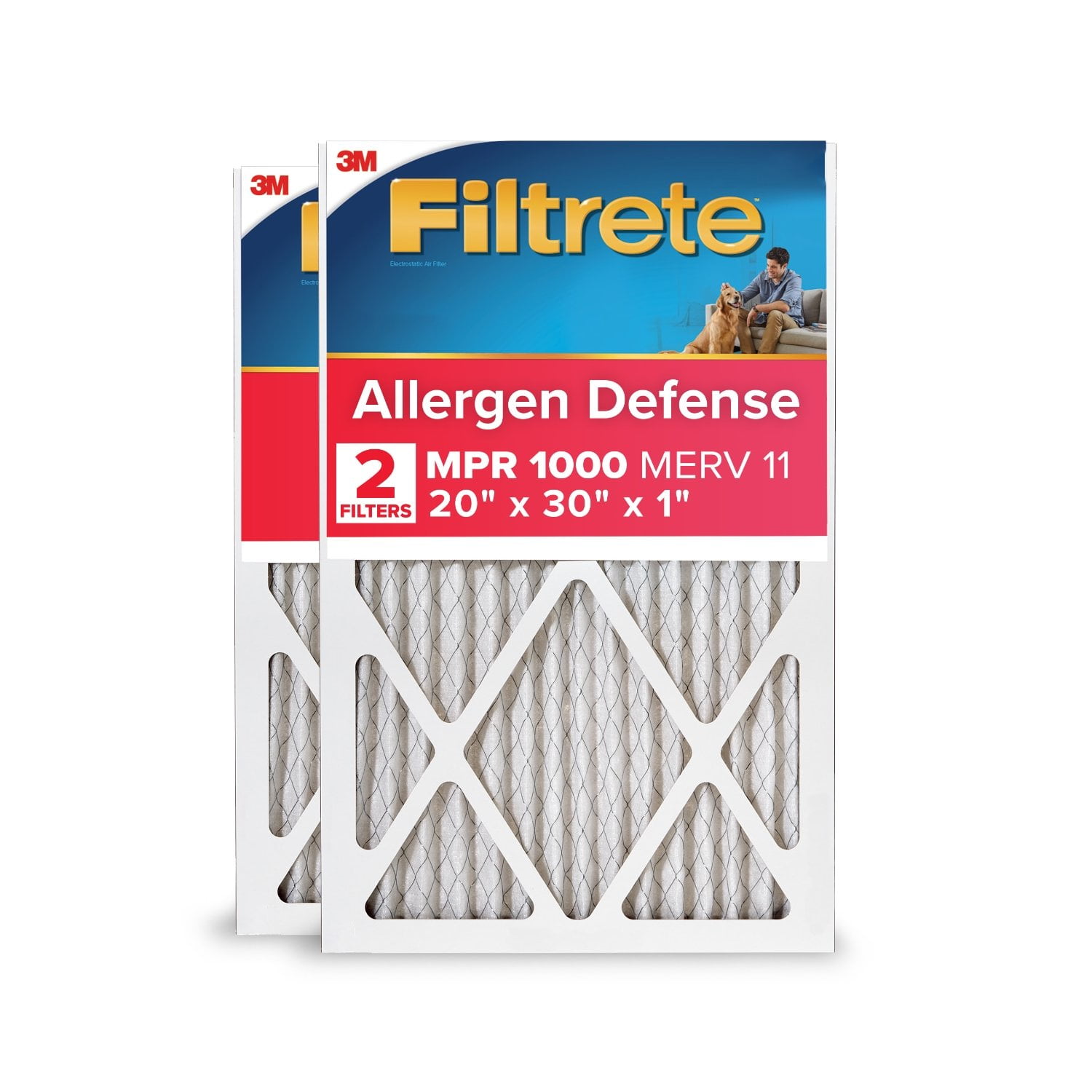 (3 pack) Filtrete 20x30x1 HVAC Furnace Air Filter, MPR 1000 MERV 11, Allergen Defense, 2 Filters