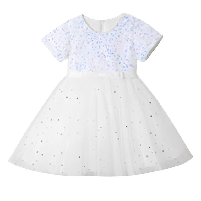 HXWCHs Robe Imprimée Robe de Fête Brillante Robe de Concours en Couches pour Célébrations Estivales et Blanc 7-8 Ans