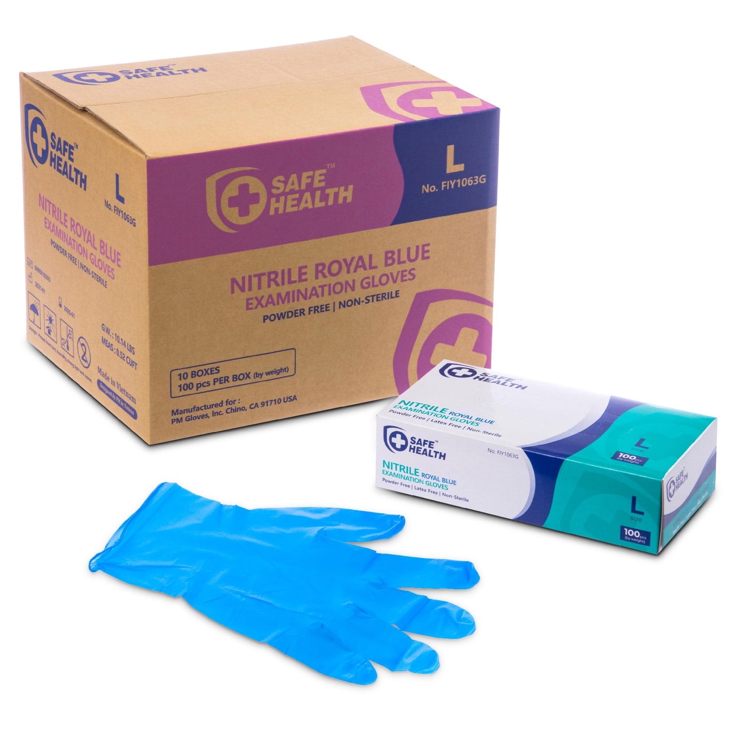 3.5 Mil Free of Latex-Powder SAFE HEALTH Nitrile Blue Disposable Gloves Bakery-Food-Salon-Delivery-Cleaning 
