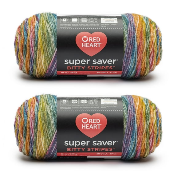 Red Heart® Bitty Stripes™ #4 Medium Acrylic Yarn, 10oz/283g, 515 Yd (2 pk) Retro Rainbow