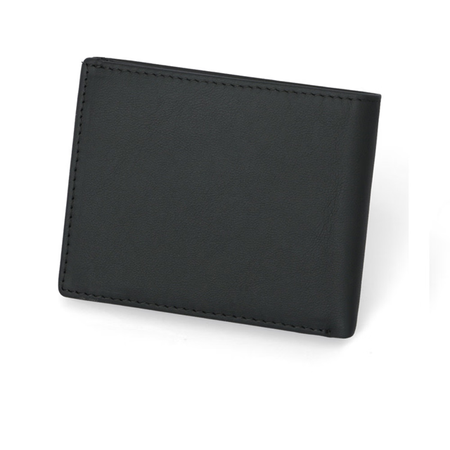 Cartera triple nublada negra para hombre Cartera antirrobo de piel de vaca con cepillo RFID JM