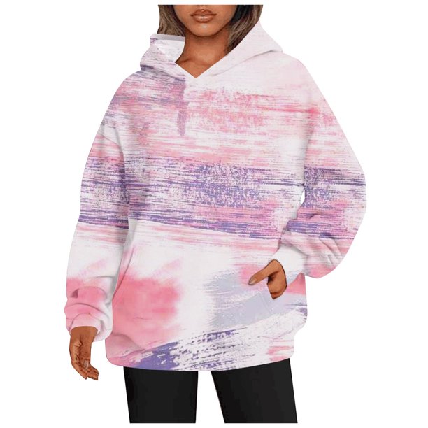 Gibobby Sudaderas de mujer, Sudadera de manga larga para mujer, dobladillo largo, bloque de color, con capucha y cordón(Morado,G)