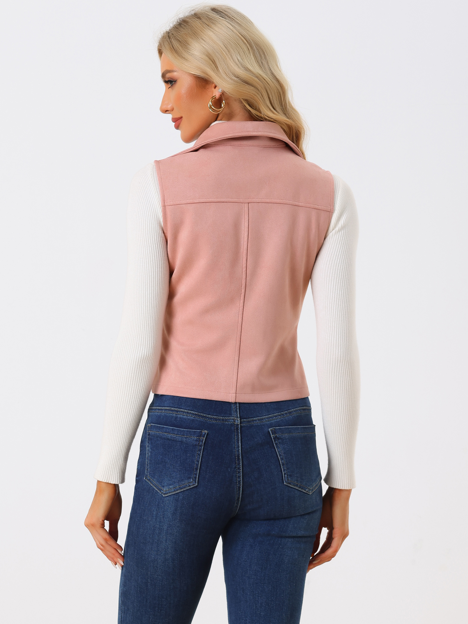 DARING DIVA Women's Faux Suede Female Short Jacket Outwear Vest XL Pink