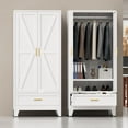 thumbnail image 6 of White Metal Wardrobe Cabinet for Bedroom, 71" Tall Freestanding Closet System with Drawer and Shelf, Hanging Rod Clothing Organizer with Two Doors, Farmhouse Steel Wardrobe Bedroom Armoires, 6 of 14