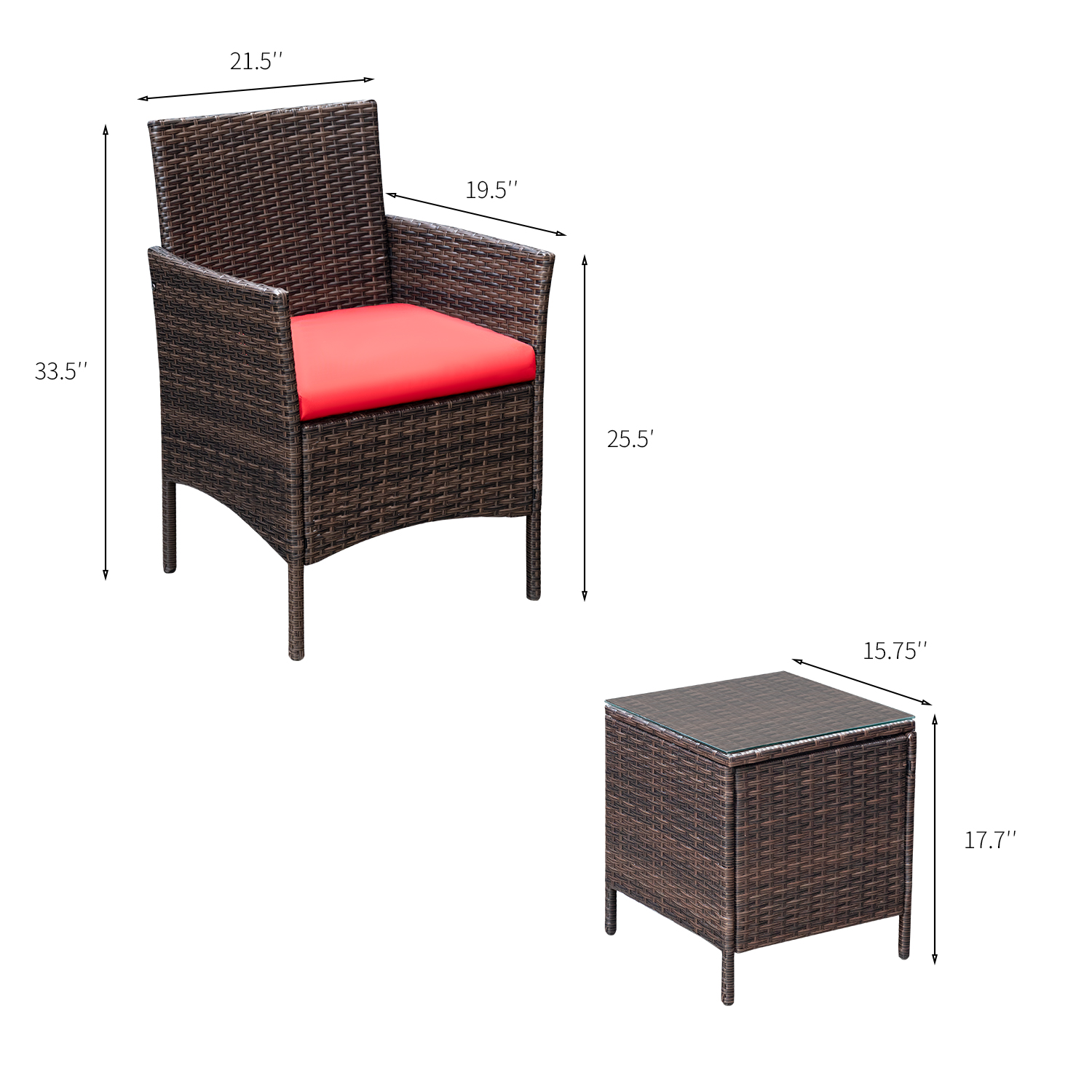 Devoko 3 Pieces Patio Conversation Set Outdoor Furniture Brown/Red fabric Steel - image 3 of 7