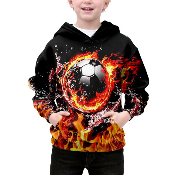 Kiijoy Boys Casual Hoodie Soccer Graphic Pullover Sweatshirt, Black, Sizes 4-5T