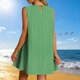 thumbnail image 4 of qucoqpe Womens Summer Dress Fashion Casual Striped Printed Sleeveless Round Neck Mini Dress Loose Flowy Pleated Hem Sundress, 4 of 6