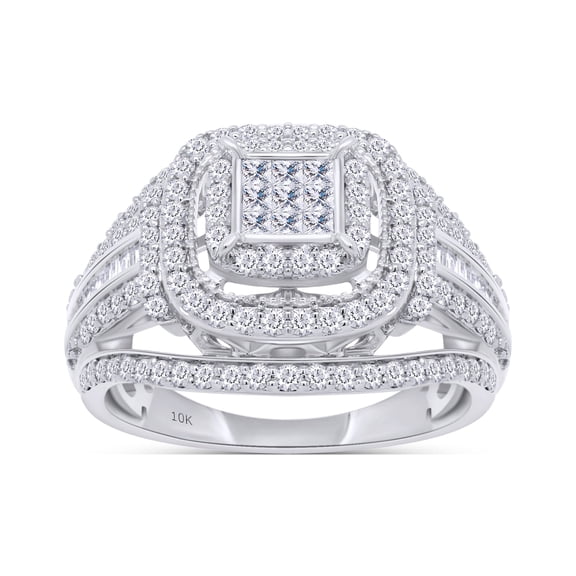 1 1/2 CT Princess, Round & Tapered Shape IGI Certified Lab Grown Diamond Double Frame Multi-Row Vintage-Style Engagement Ring For Women In 10K Solid White Gold (1.50 Cttw)-5