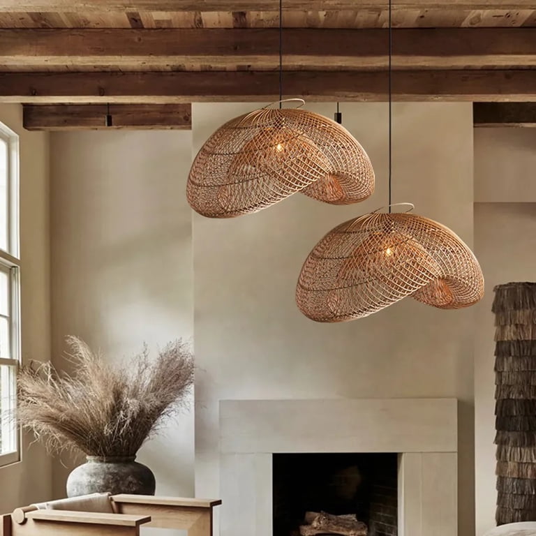 Arturesthome Wabi-Sabi Style Japanese Rattan Pendant Light Fixture