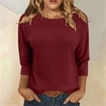 thumbnail image 6 of cocolona Womens Solid Color 3/4 Sleeve Tops Crew Neck Basic Loose Shirt Dressy Casual Outfits Blouses, 6 of 6