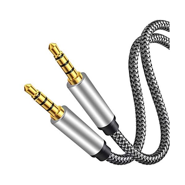 wonima44 Male to Male Audio Cable 1Ft,4 Pole Hi-Fi Stereo Sound 3.5mm Aux Cable Adapter/Auxiliary Cable/Aux Cord Compatible All 3.5mm-Enabled Devices for Car (1Ft, Silver)