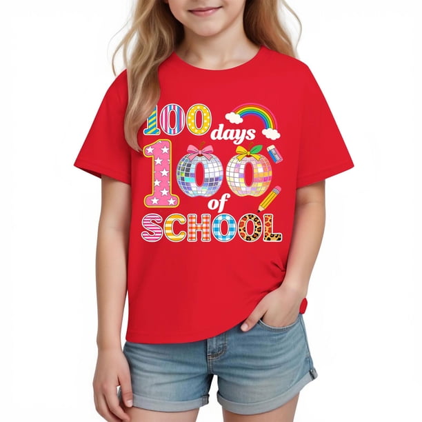 Camiseta Gráfica de Manga Corta Linda para Niños Niños Niñas, Temporada Escolar Impresión Tee Vestir de Verano Casual