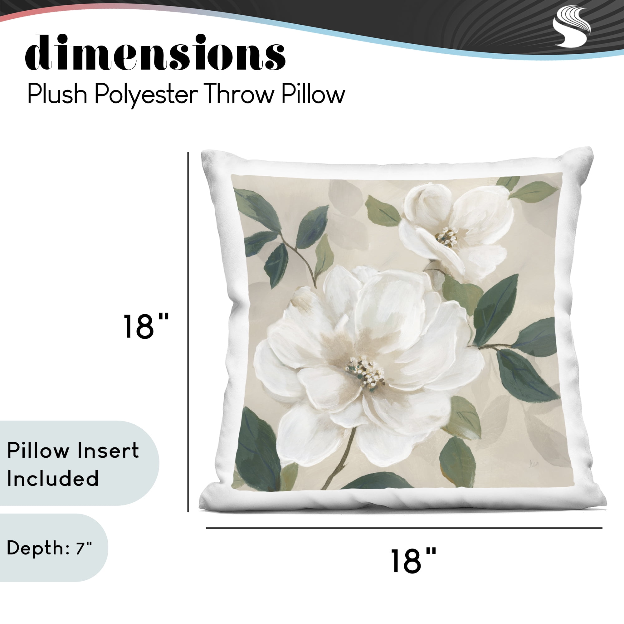 Stupell Industries Serene White Magnolia Study Decorative Printed Throw Pillow, design by Nan, 18 x 7 x 18