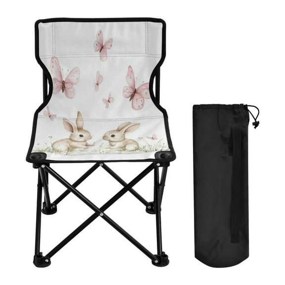 WOBOGO Rabbits Playing with Pink Butterflies Camping Chair Convenient Four Corner Backrest Folding Stool Can Hold Up to 220lbs