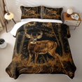 thumbnail image 2 of Castle Fairy Vintage Deer Twin Quilt Set for Boys,Dark Pine Woodland Animal Twin Coverlet Set,Coffee Brown Black, 2 of 7