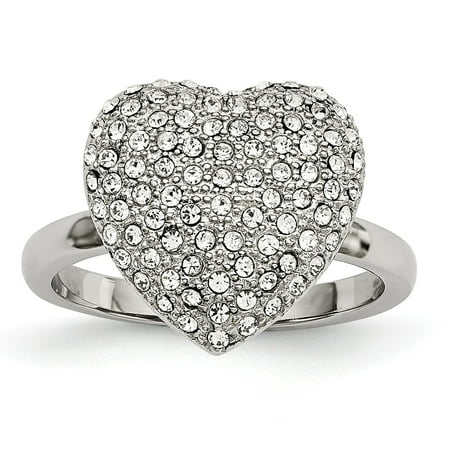- Roy Rose Jewelry CHISEL Ring Collection Stainless Steel Polished w/ Preciosa Crystal Heart Ring Size 6