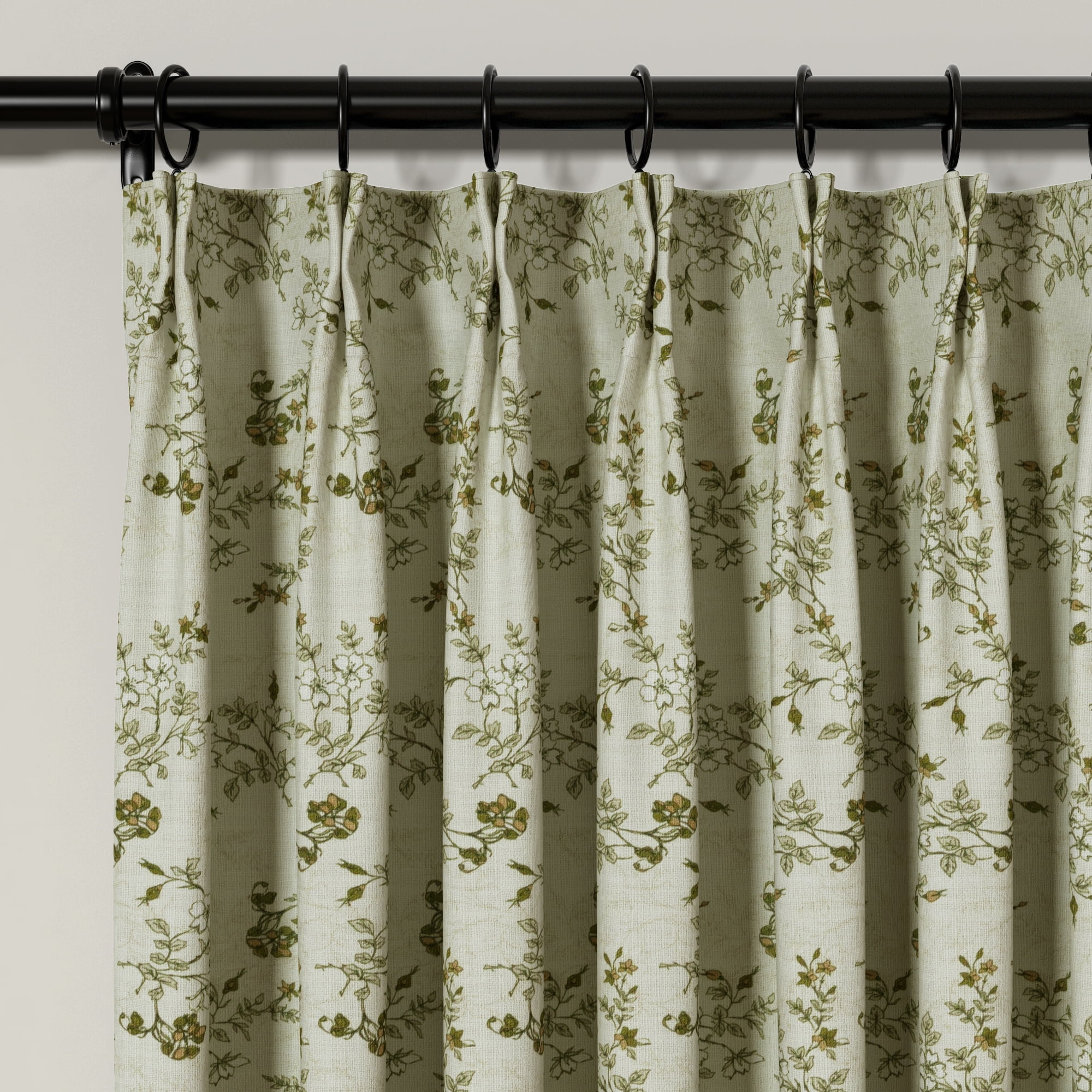 TWOPAGES Polyester Linen Floral Print Curtain 26 X 102 Inches Long 1 Panel Light Filtering Pinch Pleat Drape for Guest Room, Porcelain