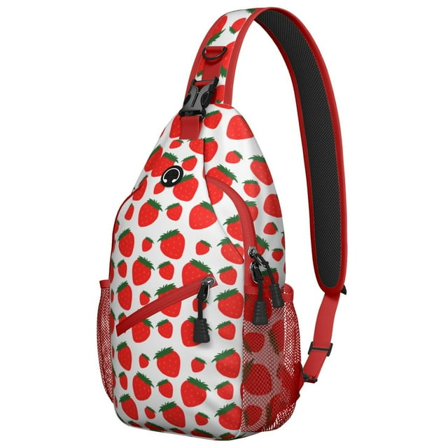 Cute Red Strawberry Print Multipurpose Sling Backpack for Travel and Outdoor Use, Lightweight and Stylish Crossbody Bag with Layered Storage for Essentials