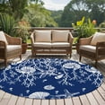 thumbnail image 5 of 6ft Round Rug, Navy Blue Coastal Non-Skid Rubber Backing Large Area Rugs - Living Room Bedroom Home Office, Starfish Coral Ocean Conch Sea Nautical Indoor Floor Mat Carpets Washable Rug, 5 of 9