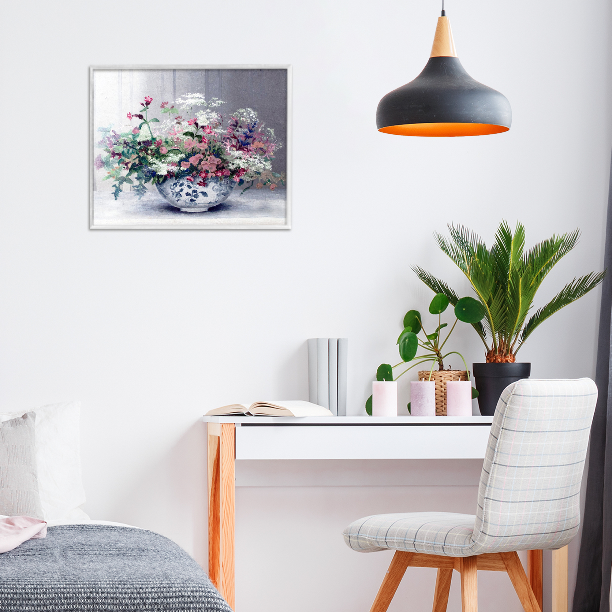 Painterly Elegant Blooms Vase White Framed Giclee Art, design by Lettered and Lined