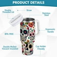 thumbnail image 3 of JSTEL Sugar Skull Day Of Dead Flower 30 oz Tumbler Stainless Steel Water Bottle Vacuum Insulated Cup with Straw Lid & Handle For Travel Car Cup Holder, 3 of 8