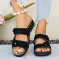 thumbnail image 6 of Hurxie Wedge Sandals for Women Dressy: Comfortable Walking Summer Low Platform Ankle Strap Open Toe Casual Dressy Women Flat Sandal Black 7, 6 of 7
