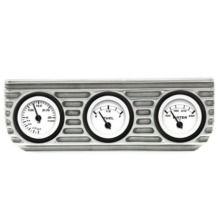 Fuel Gauge Bezel - Vintage Finned 3 Gauge Bezel Mount w/ Aurora Boost Fuel and Water Gauges hotrod