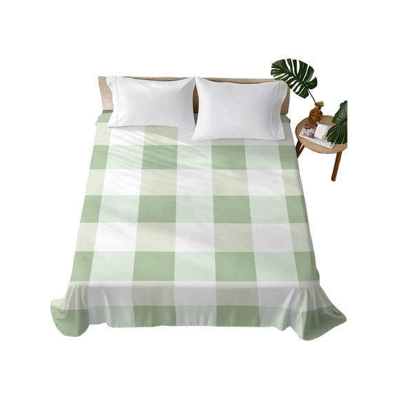 Sage Green Plaid Flat Sheets Only King Size, Soft Breathable Bed Top Sheets for Mattress, Spring Farmhouse Buffalo Checkered Luxury Bedding Flat Sheets for Home Hotel Bedroom Bed Protection