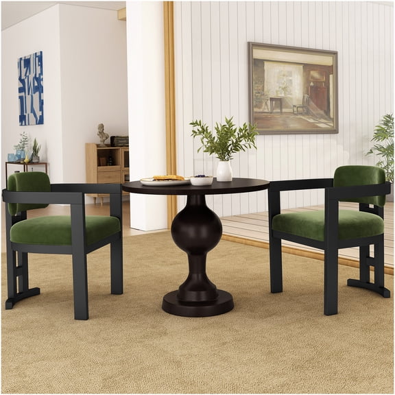 Green and Black Velvet Upholstered Dining Chairs, Set of 2, Rubberwood Frame Modern Side Chairs for Kitchen and Dining Room
