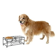 Angle View: PETMAKER Stainless Steel Raised Food & Water Bowls with Decorative Stand for Dogs & Cats, 2 Bowls, 40oz Each